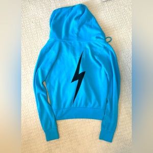 NWT Aviator Nation Turquoise Blue Bolt Hoodie Size Small